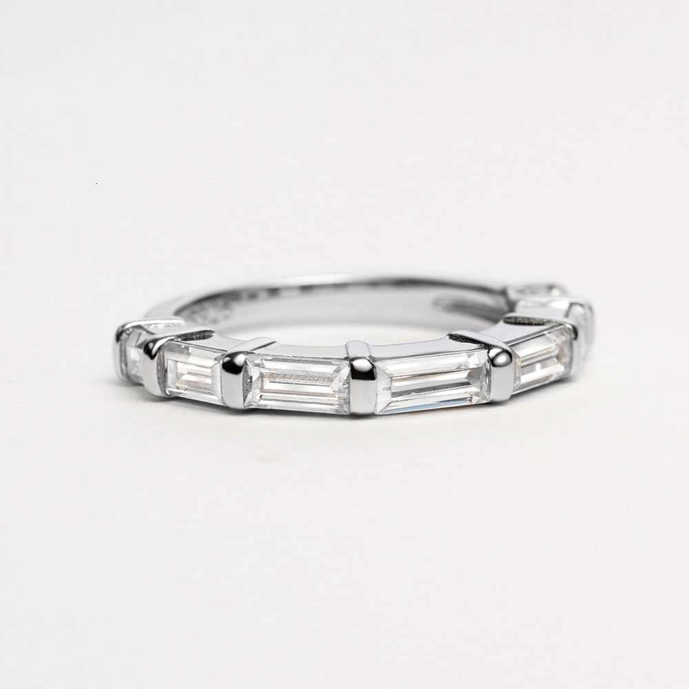 S925 Baguette Eternity Wedding Band Cubic Zirconia Stacking Sterling Silver Ring for Women