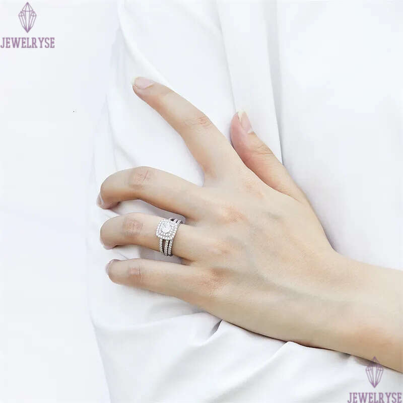 luxury 2pcs/set stacking diamond designer ring for wed propose s925 sterling silver 5A zirconia engagement wedding rings jewelry woman party gift box 