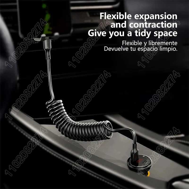 PD 27W Car USB Spring Stretch Cable For iPhone 13 12 11 14 Pro Max Phone Fast Charging Charger Cable X XR XS 7 8 Plus Data Cable C251203