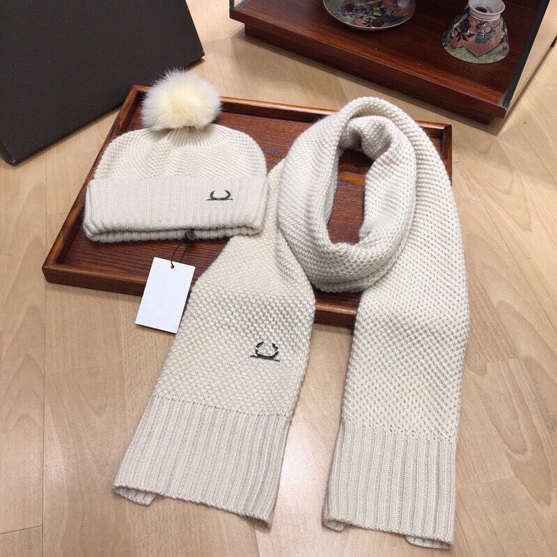 Women scarf and hat fashion warmth two-piece set winter outdoor sports long Scarves men wool knitted quality scarf hat set