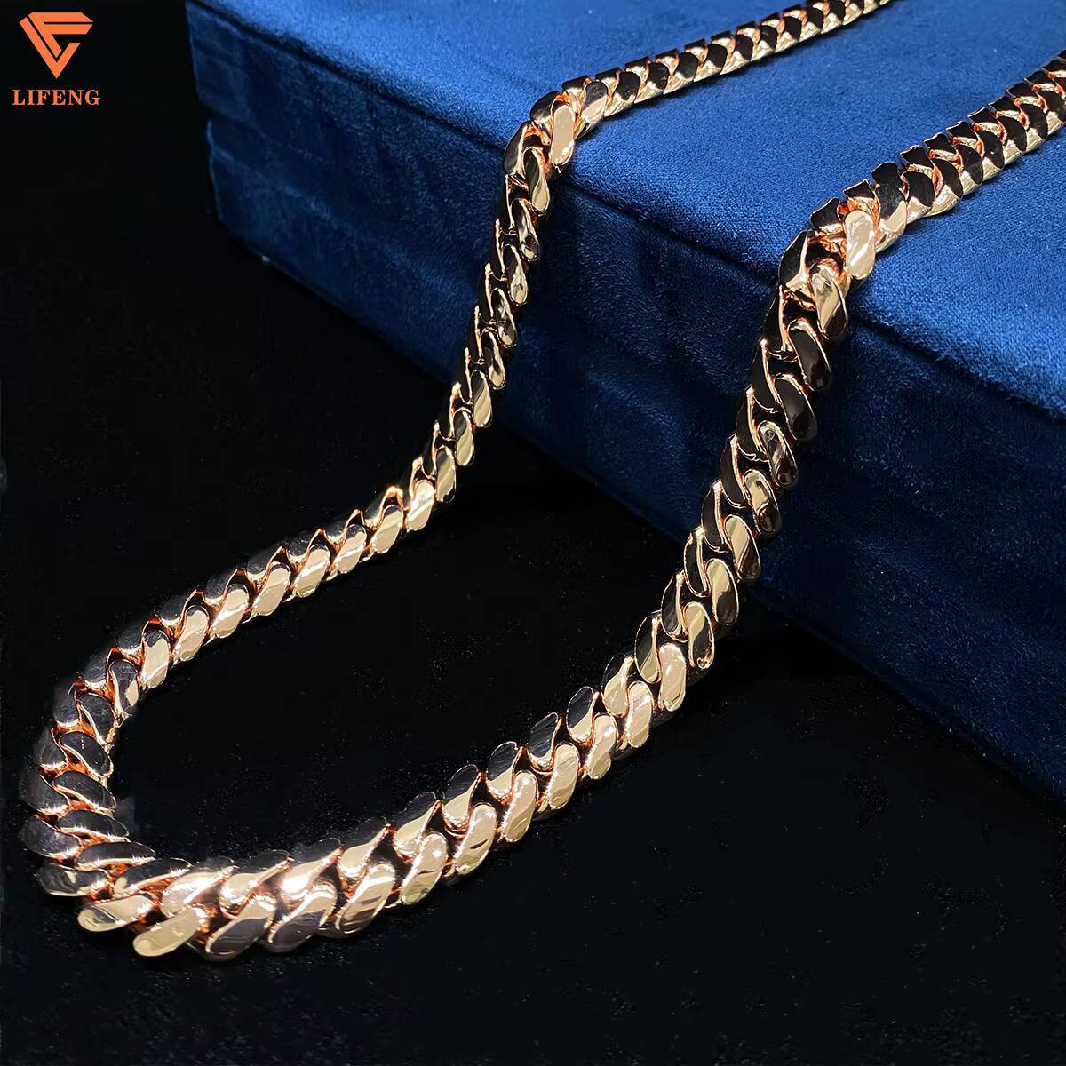 Rose Gold Iced Out Custom Moissanite Clasp 12mm Solid 925 Sterling Silver Plain Hip Hop Miami Cuban Chain for Men