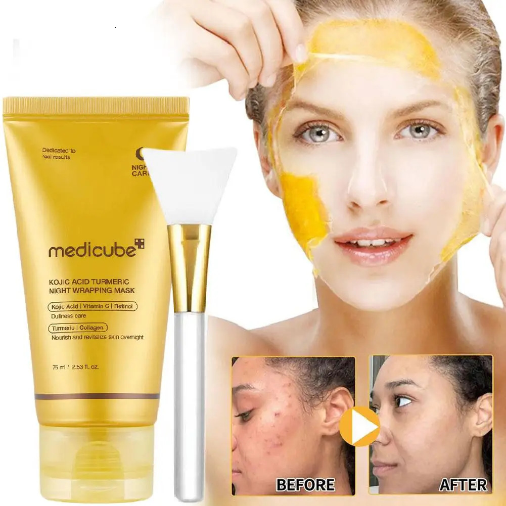 Medicube Turmeric Collagen Face Mask Overnight Peel off Wrapping Facial Mask Reduce Sagging Brighten Dullness Glowing Skincare 251129