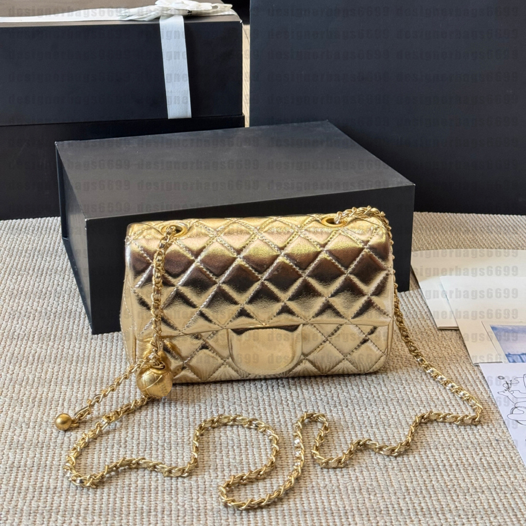 Luxury Designer Shoulder Bags Mini Flap bags weave gold Chain Strap Cross Body Handbag With Gold Ball Women Purse Classic Style Crossbody bag 20cm