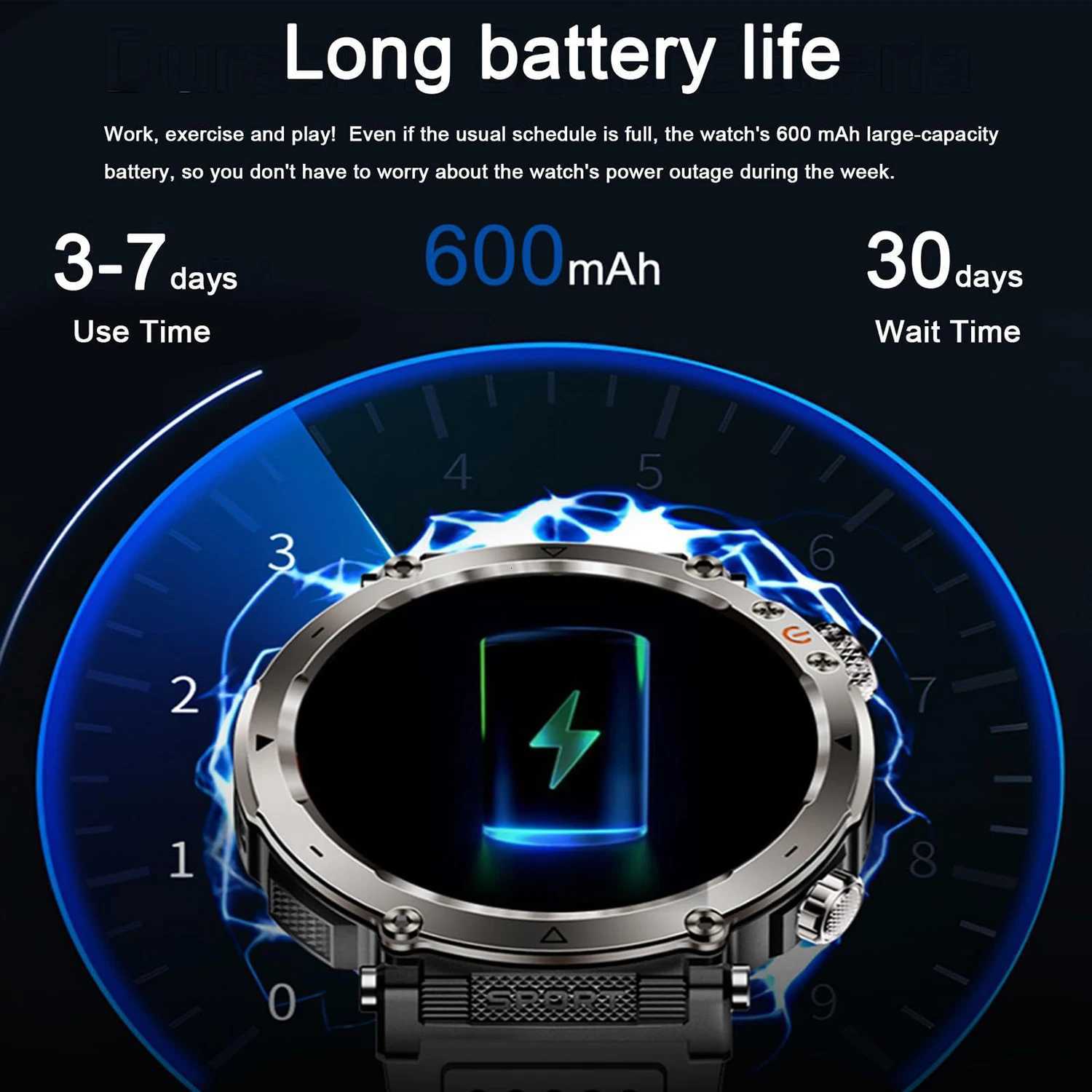 5ATM Outdoor Smart Watch Men 600mAh LED Flashlight SmartWatch Cpass call rate IP 68 Sports Smartwatch 2025 New C251203