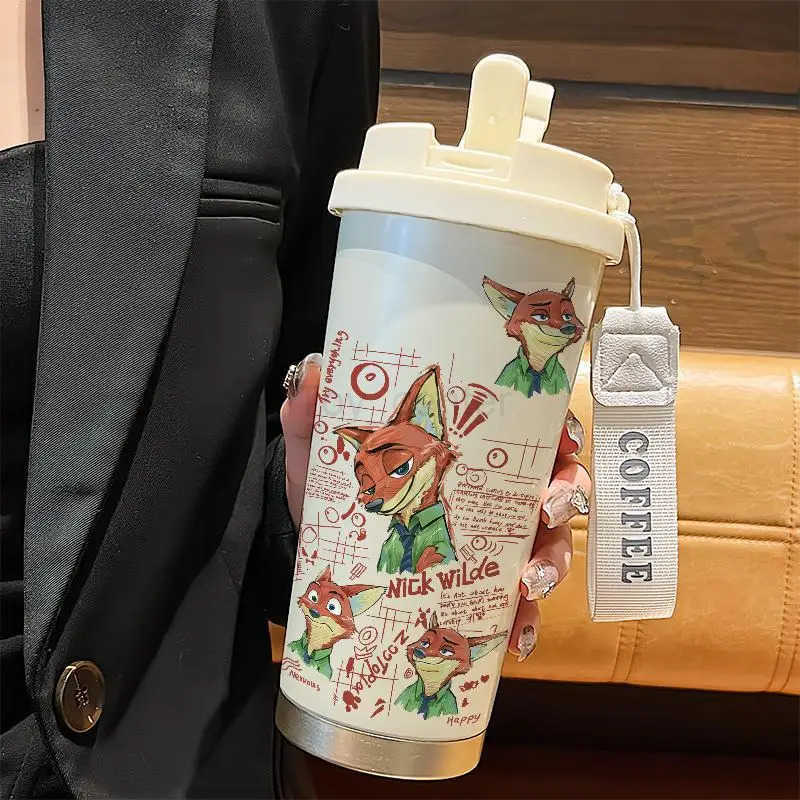 Disney Zootopia 2 Peripheral Nick Judy Hopps Thermos Mugs Ins High-value Cartoons Large-capacity Couples Students Cute Water Cup H251203