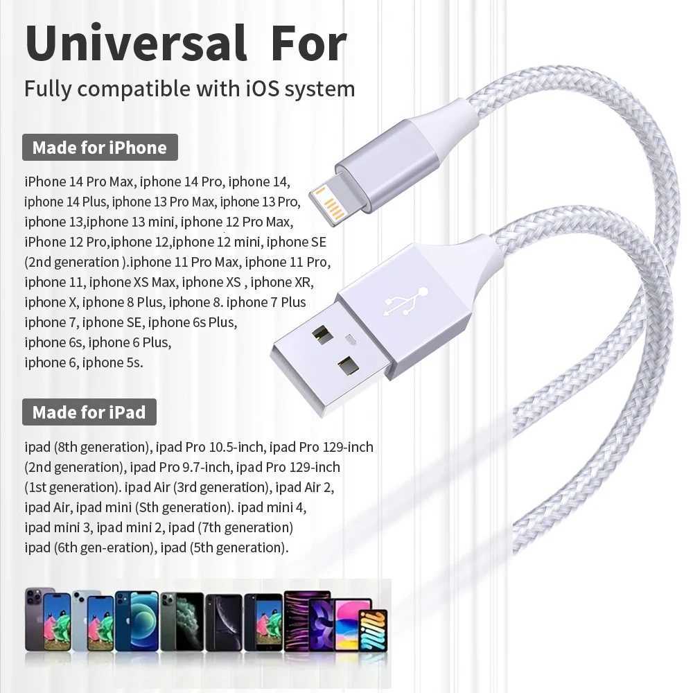 5Packs USB To Lighting Cable For iPhone14 13 12 11 Pro Max X XS XR 12W Fast Charging Cable Data Wire Cord USB C Cable For iPhone C251203