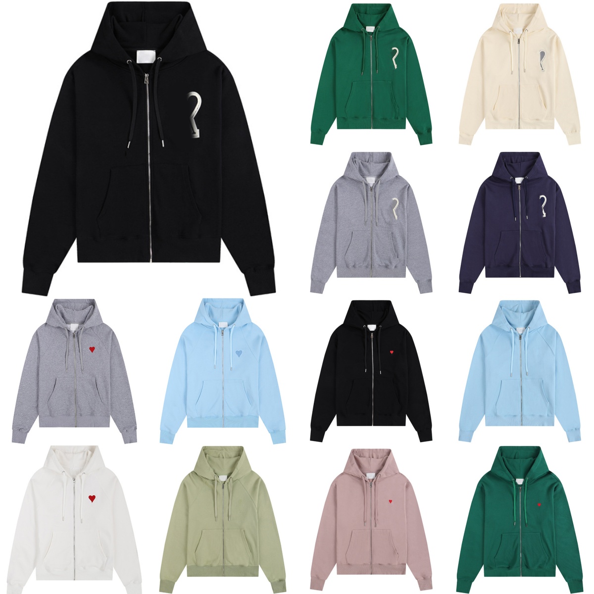designer hoodie High-quality zipper hooded sweatshirt with Heart embroidery of pure cotton cardigan top coat Men's and women's casual hooded sweatshirt Spring coat