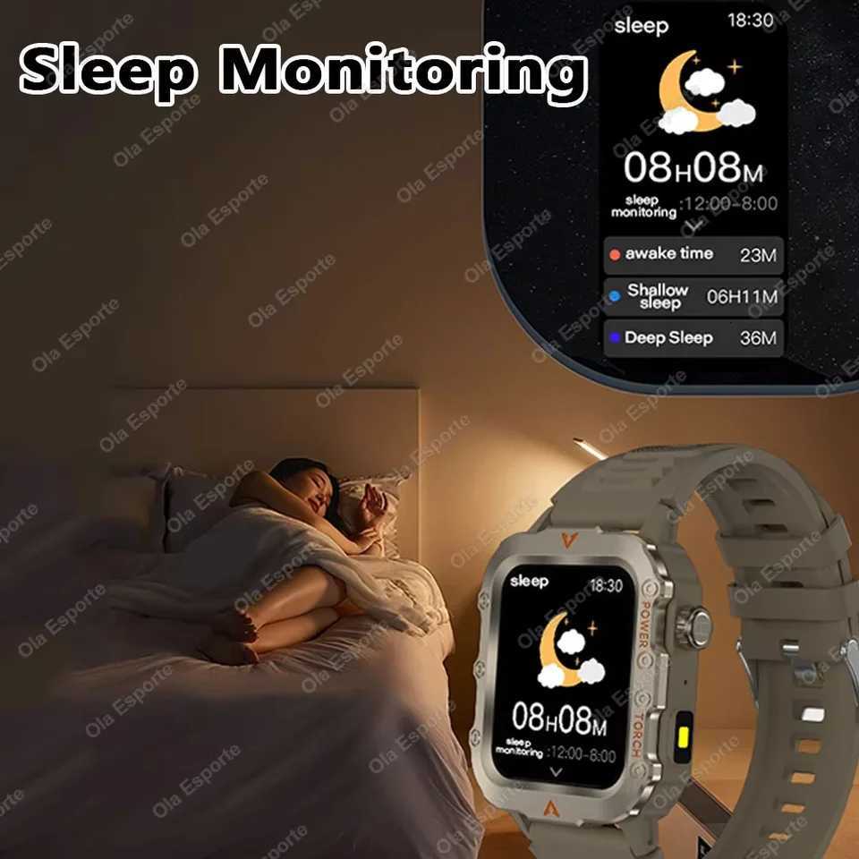 Men Smart Watch Call Sleep Rate Health Monitor Outdoor LED Flashlight Waterproof Sports Watche For Android IOS C251203
