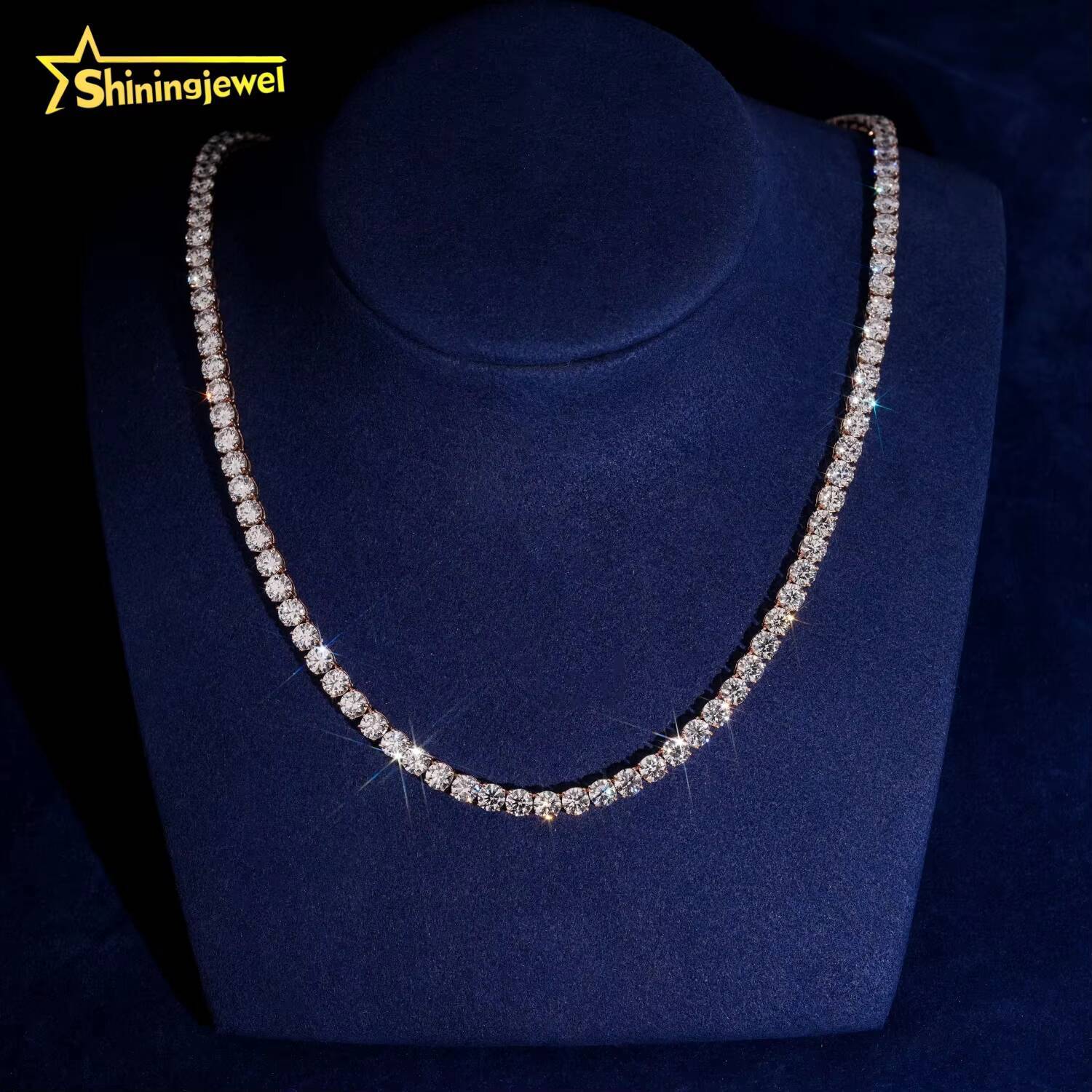 Trendy Daily Jewelry Iced Out Hip Hop Tennis Chain 10K Solid Rose Gold Lab Diamonds Tennis Necklace