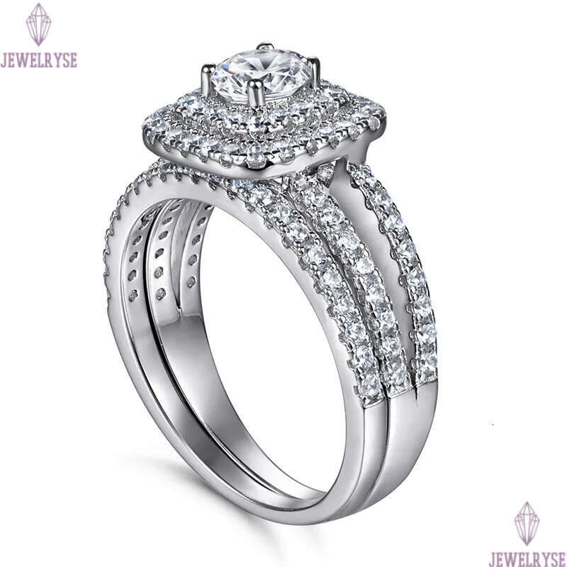 luxury 2pcs/set stacking diamond designer ring for wed propose s925 sterling silver 5A zirconia engagement wedding rings jewelry woman party gift box 