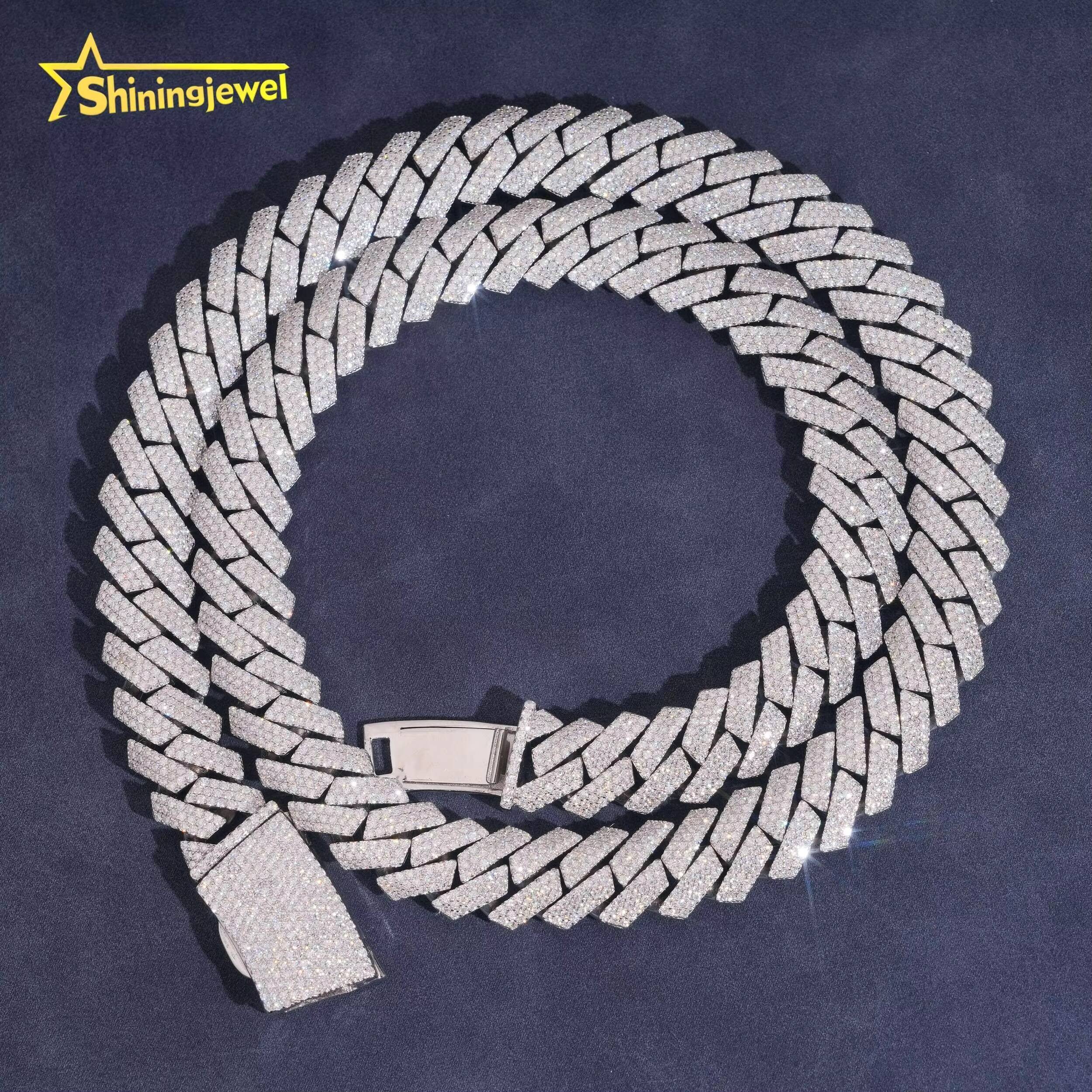 Fine Jewelry Iced Out 15mm Pass Diamond Tester 925 Sterling Silver Moissanite Hip Hop Cuban Link Chains