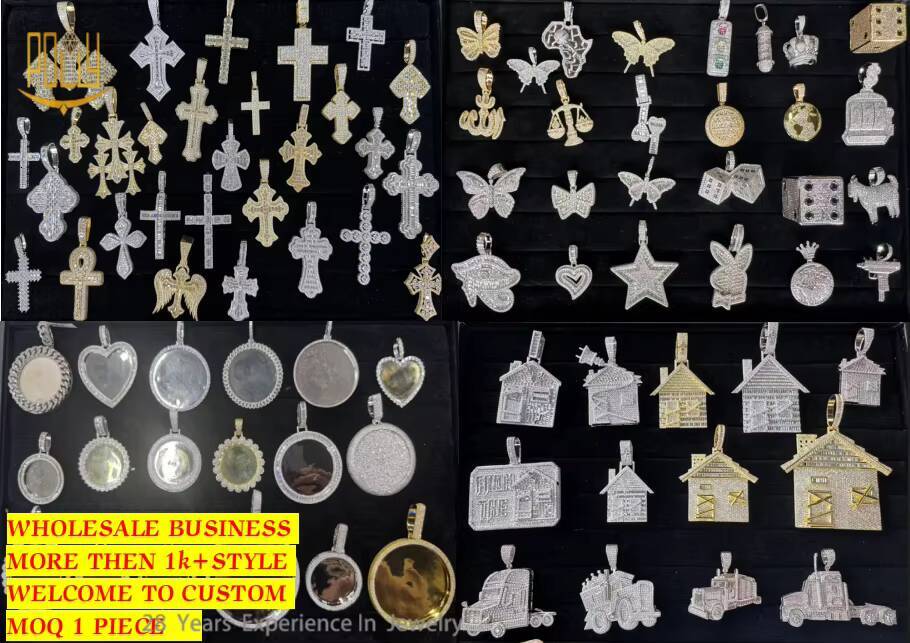 Unisex 925 Sterling Silver Iced Full Micro Pave VVS Diamond Rose Gold Tone Moissanite Pendant Hip Hop Style Cross Jewelry Design