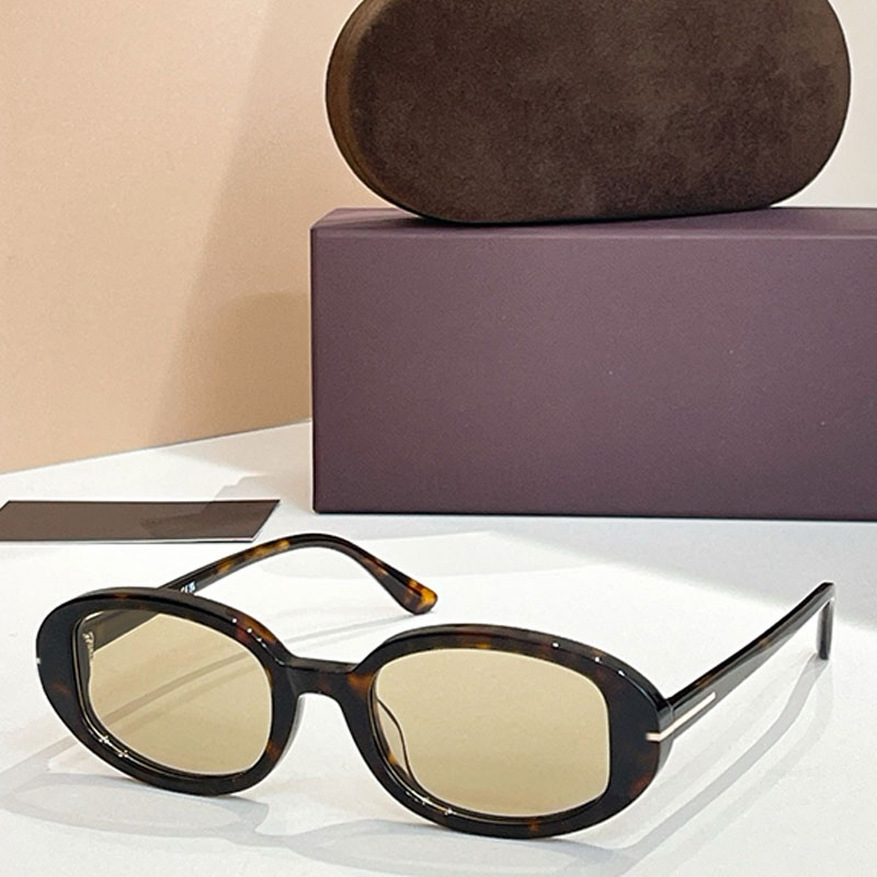 Classic Oval Sunglasses For Men Women Acetate Fiber Retro Board Frame UV Resistant Outdoor Driving Fashion Style FT1364 Random Box