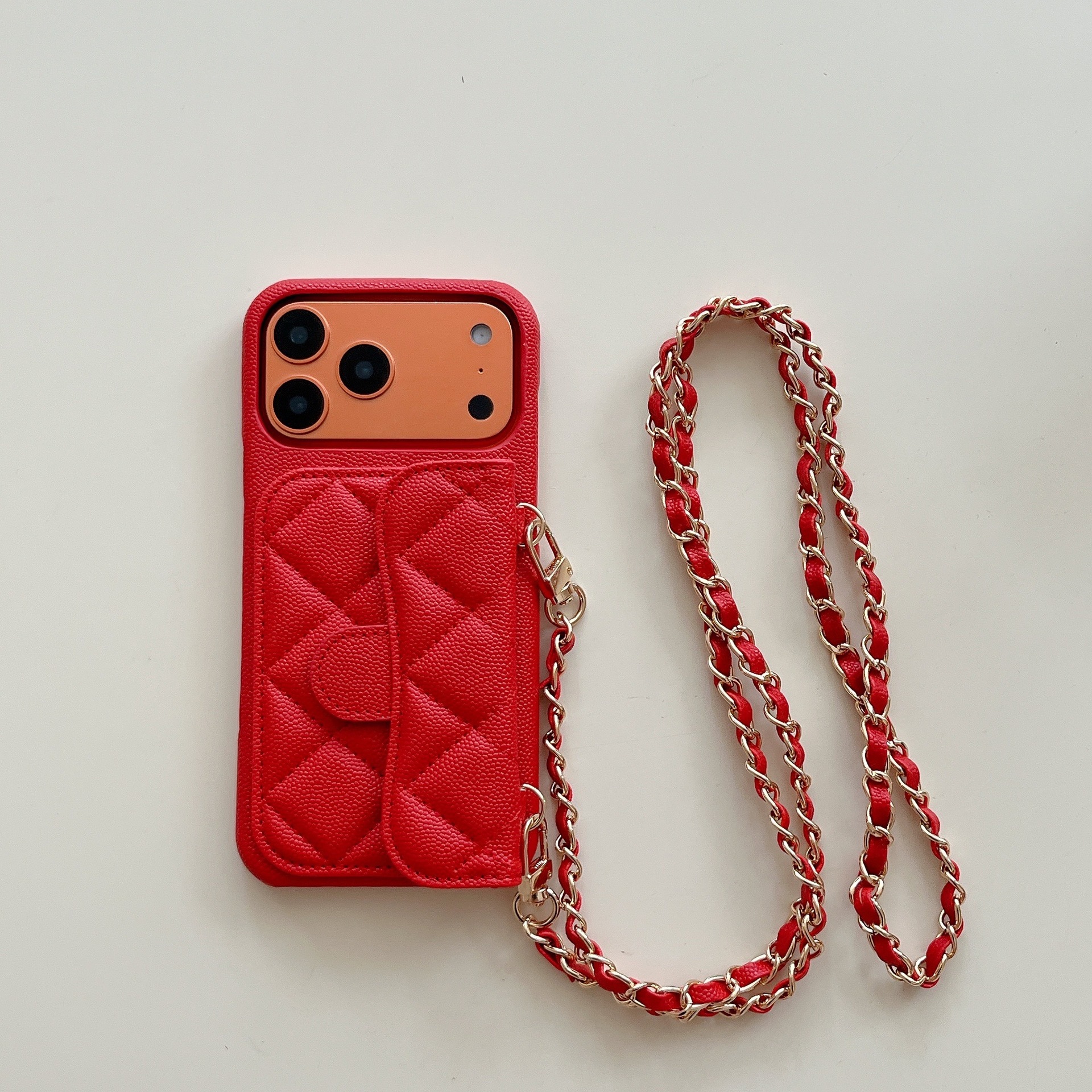 Leather Quilted Card Holder Phone Case iPhone 17 Pro Max Style Apple 16/15/14 Lychee Pattern Hard Case