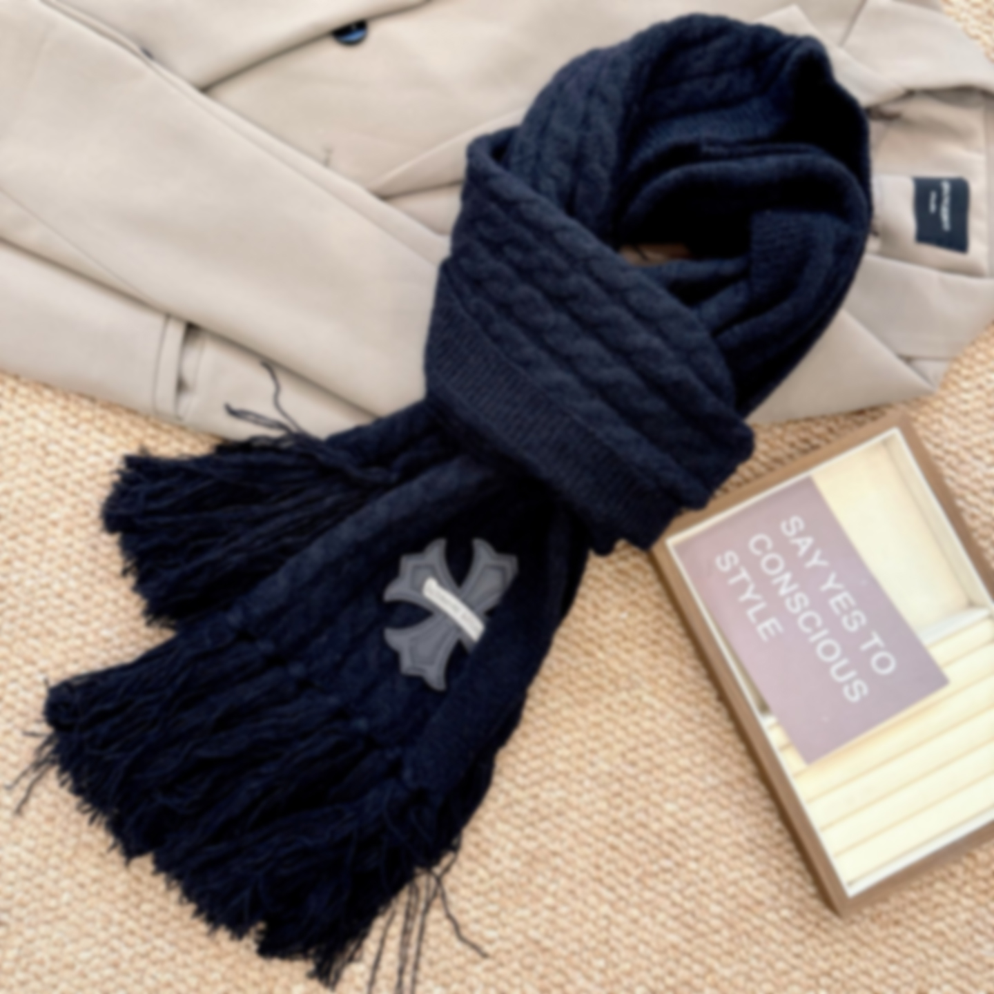 chrome scarf women's designer knitted scarf autumn and winter popular Korean version warm knitted couple shawl scarf