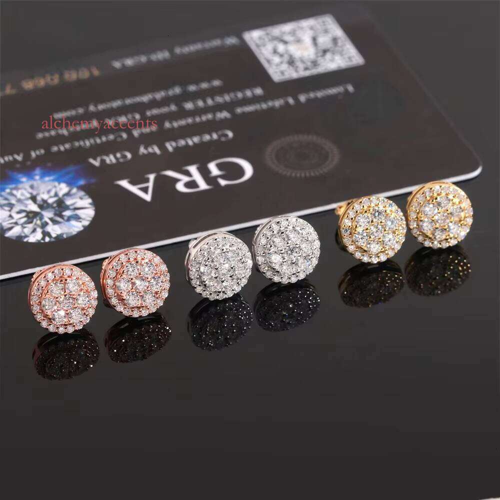 Premium Jewelry Fashion Hip-Hop Round Ice Stud Moissanite Diamond Men's 925 Silver Earrings