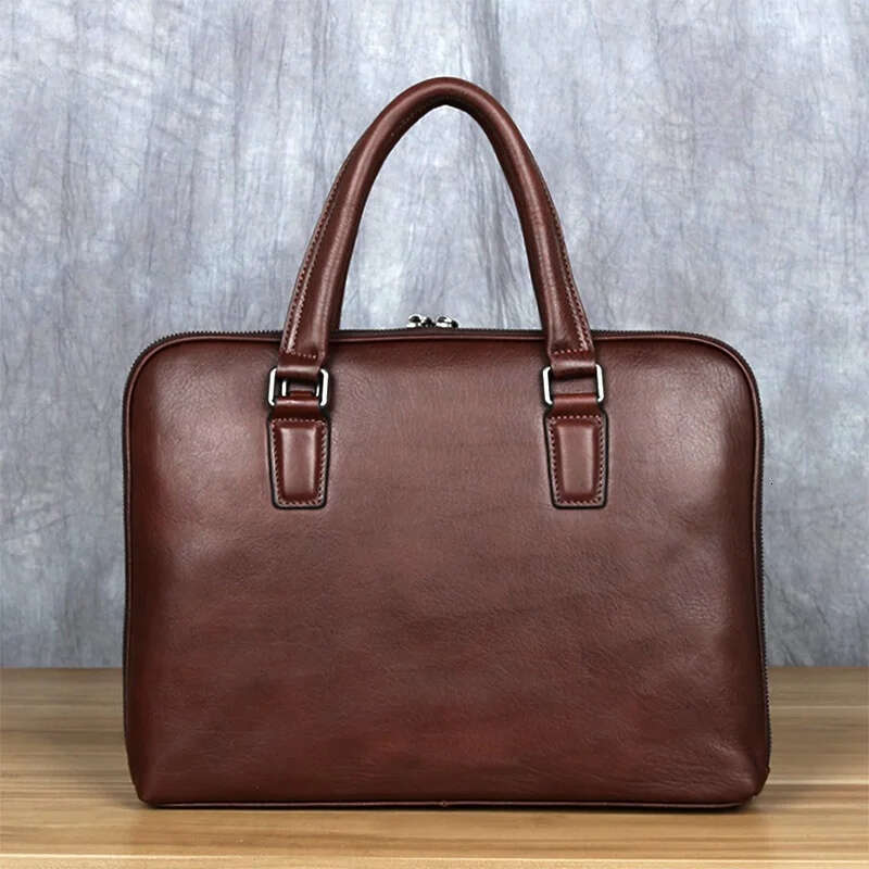 Luxury Bag Designer Vintage Men S Briefcase Top Layer Cowhide Casual Handbag Leather Business Shoulder Messenger Brown Inch Laptop Bag NZPJ