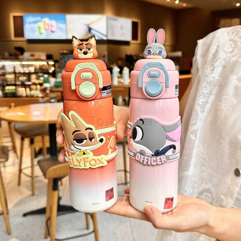 Disney Cartoon Zootopia Judy Nick Thermos Cup 500ml Large Capacity 316 Stainless Water Cup with Straw Children Students Gift H251203