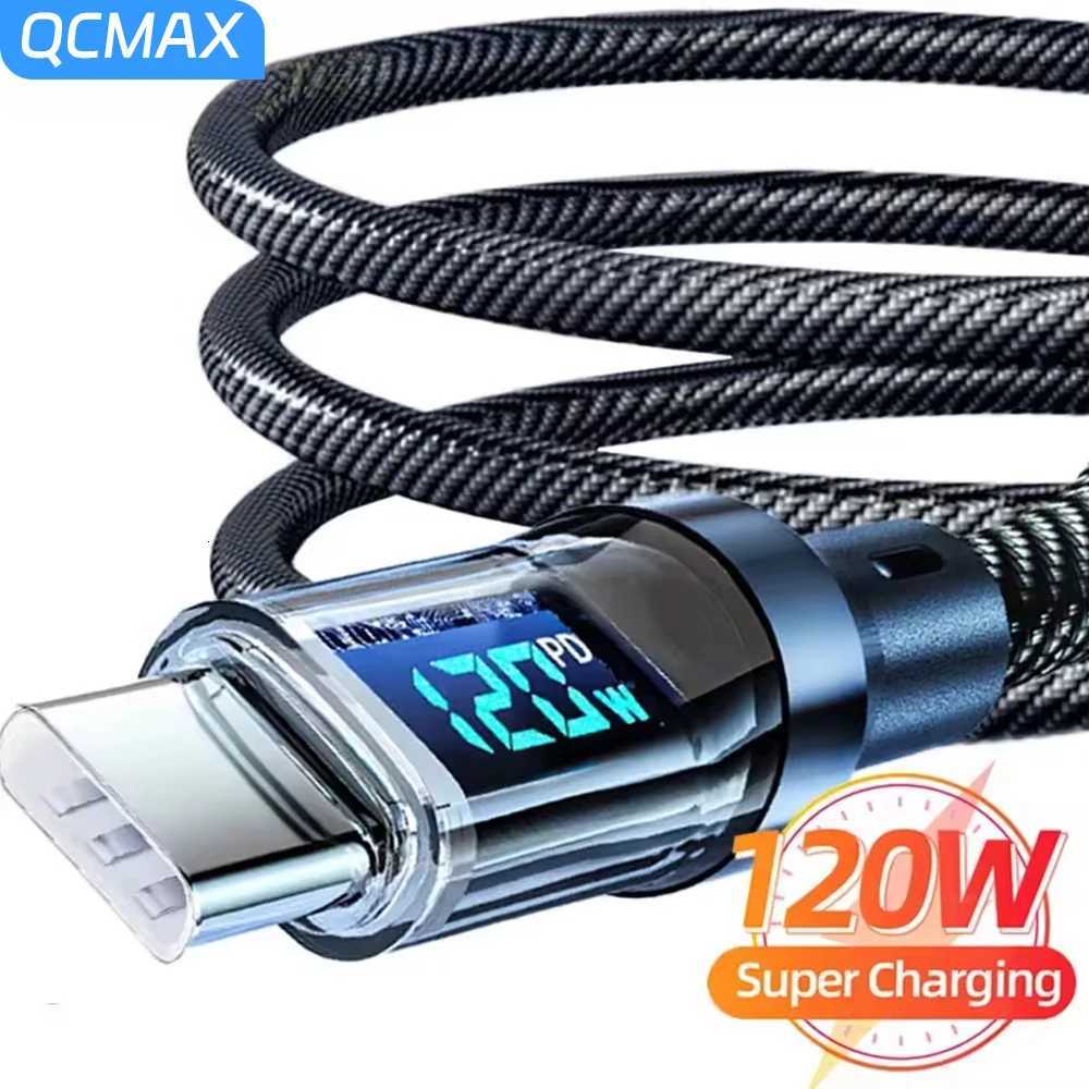 120W USBTypeC Cable PD Cable Fast Charging 100W LED Digital Display Nylon Data Cord for iPhone USB C Charge Cable C251203