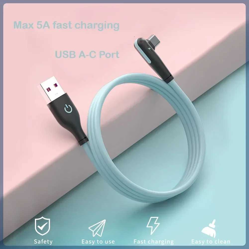 90 Degree Cable for Game Video 5A Fast Charging Cable USB A To Type C Liquid Silicone For Mobile C251203