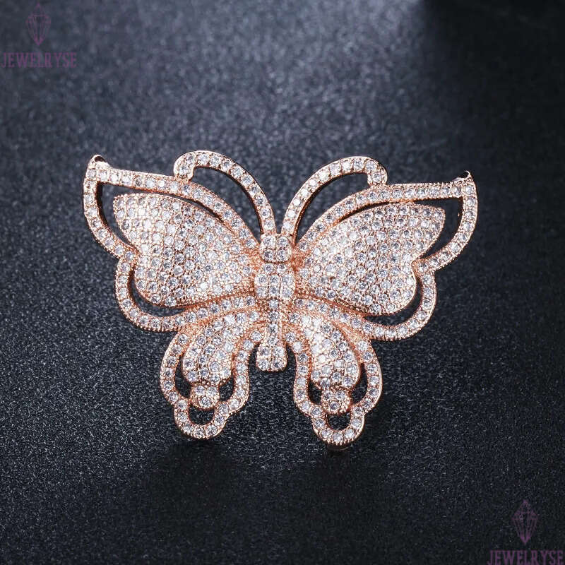 Luxury Exquisie Buerfly Rings AAA Cubic Zirconia Copper Designer Jewelry For Women Pary Middle Easern Rose Gold Silver Whie CZ Wedding Engagemen Ring