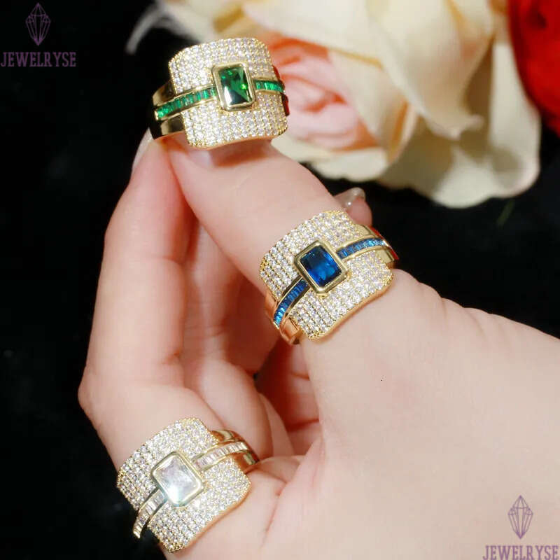 Size 6-9 Luxury Designer Jewelry Rings AAA Cubic Zirconia Copper Gold Silver Full CZ White Blue Green Gemstones For Women Party Wedding Diamond Ring G
