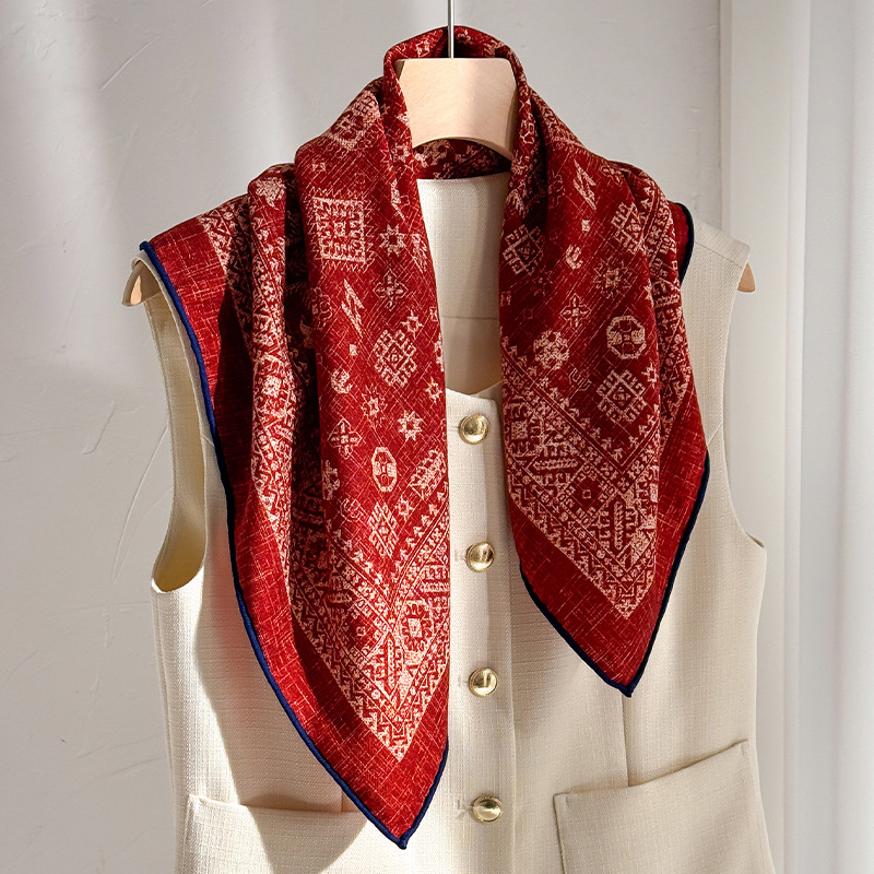 2-Piece Silk-Wool Square Scarf Luxe Scarf Sun Protection Shawl for Layering Elegant Chic Office Lady Minimalist Affordable Luxury Style Sophisticated 