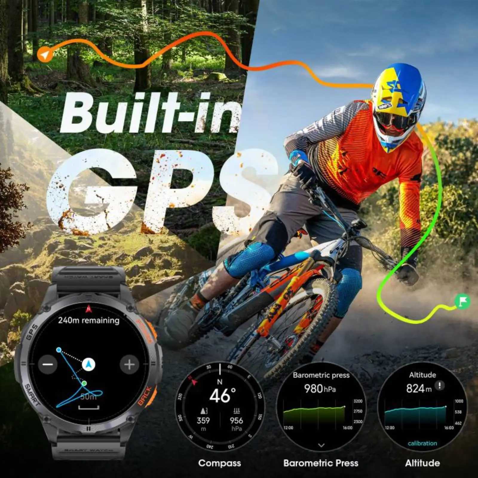 LIGE New Premium GPS Smart Watch Outdoor Altimeter Bareter AMOLED Sn Built-in GPS Cpass Military Sports Smartwatch Men C251203
