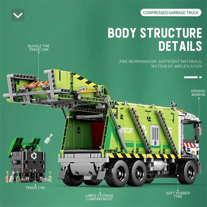 Remote Control Cpressed Garbage Truck Building Blocks Ci Sanitation Technical RC Car Model Bricks Kids Toys Holiday Gifts C251203