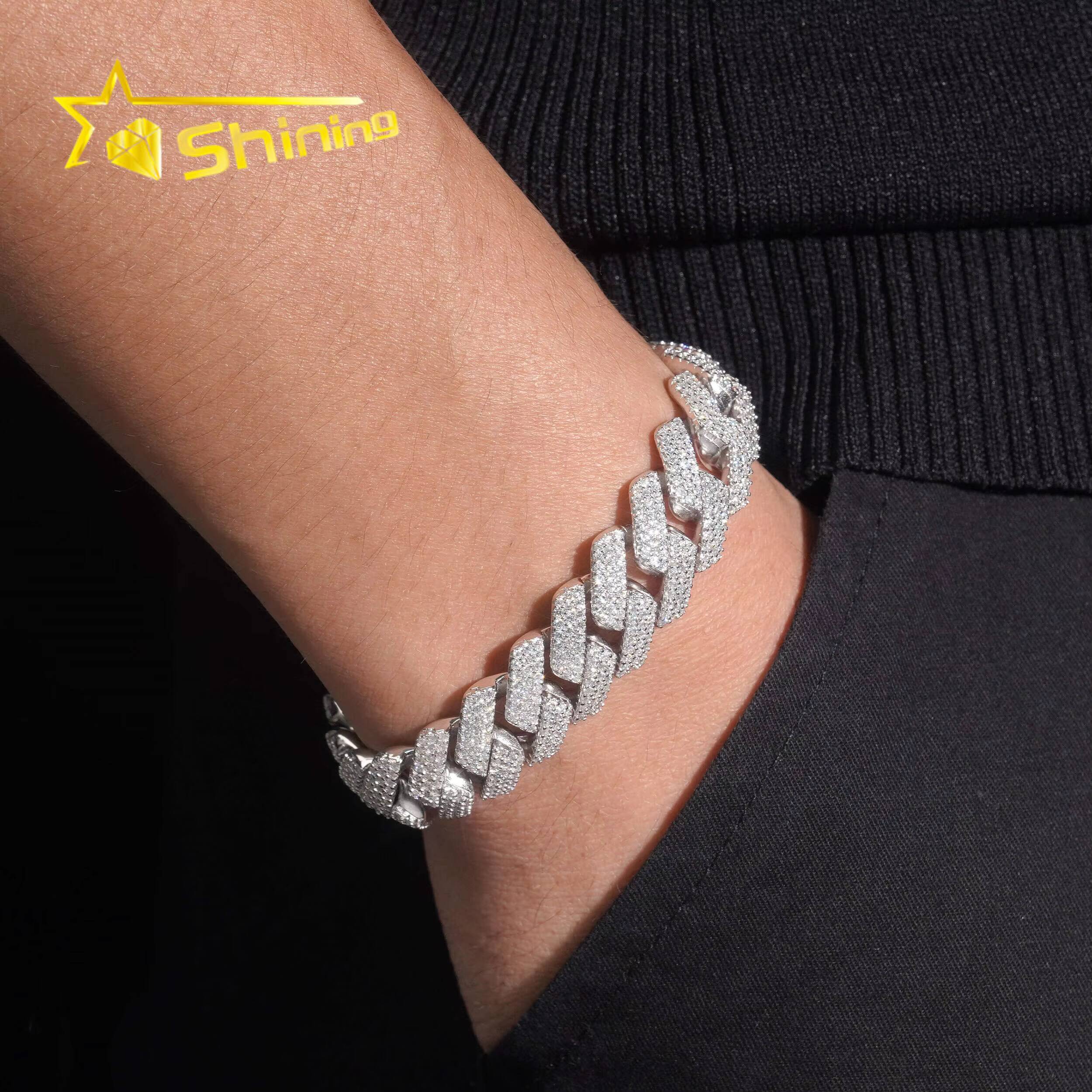 GRA Certificated 15mm 3 Rows Moissanite Cuban Link Chain Hip Hop Jewelry Custom Men 925 Silver Iced Out Diamond Cuban Link