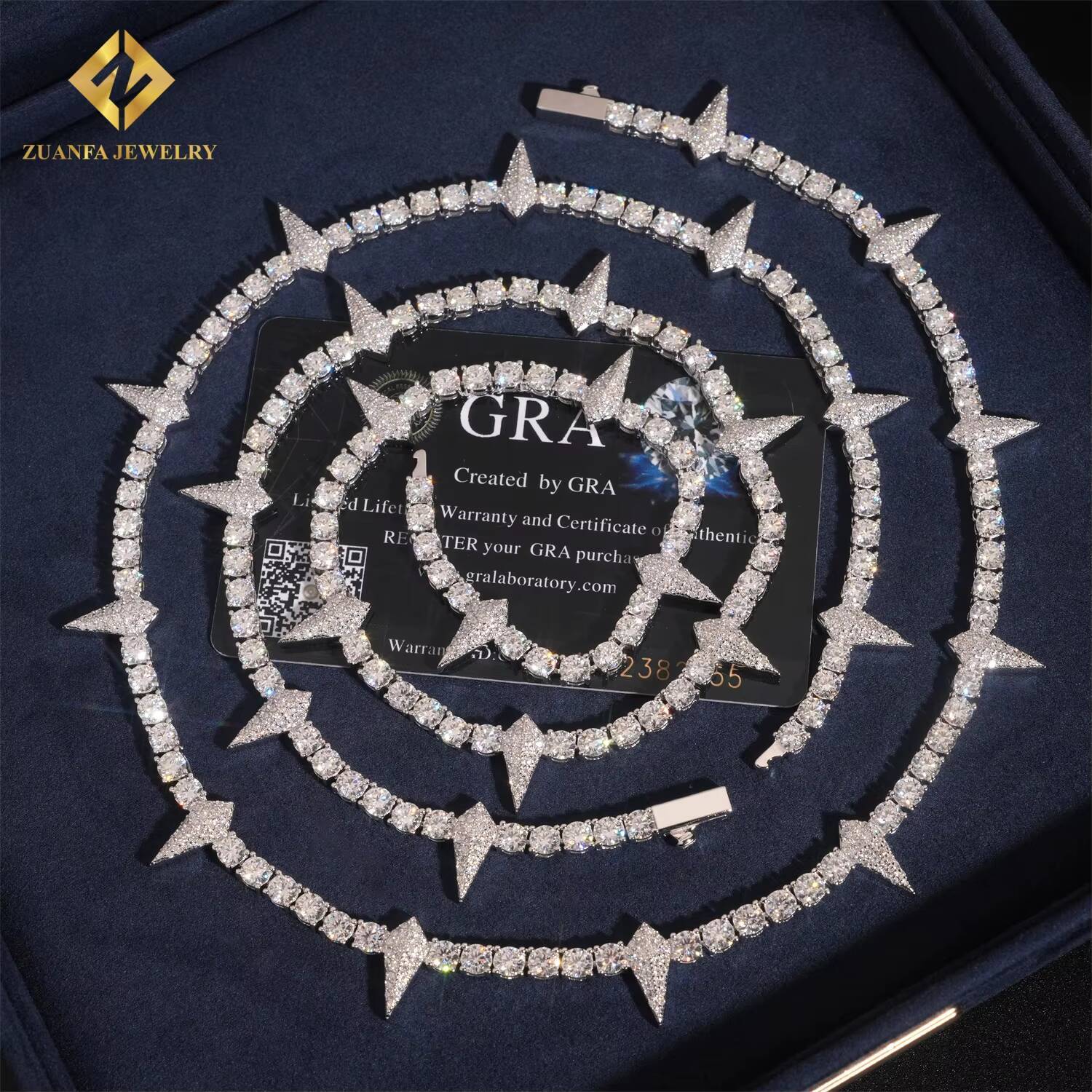 Pass Diamond Tester New Iced Out Hip Hop Jewelry 4MM Pointed Tennis Chain 925 Silver VVS Moissanite Diamond Tennis Necklace