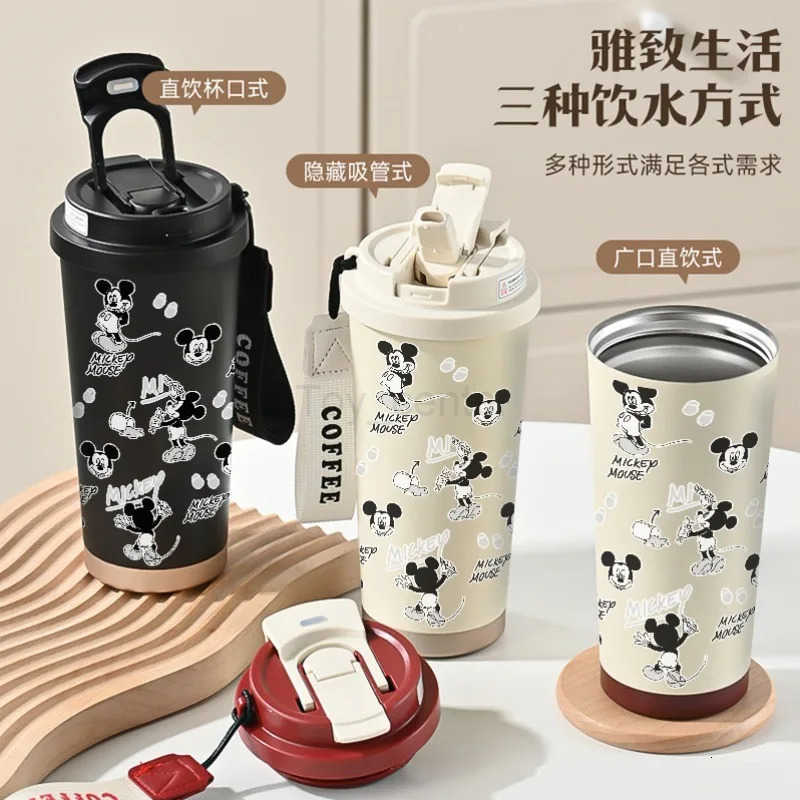 Disney New Mickey Mouse Anime Peripheral Creative Cartoon Cute Print Stainless Steel Portable Double Drink Spout Thermos Cup H251203