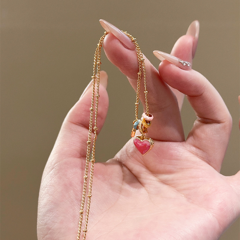 Real Gold Plated Zircon Oil Drop Heart Necklace Korean Style Sweet Temperament Collarbone Chain Light Luxury Niche Versatile Women's Jewelry - view 4