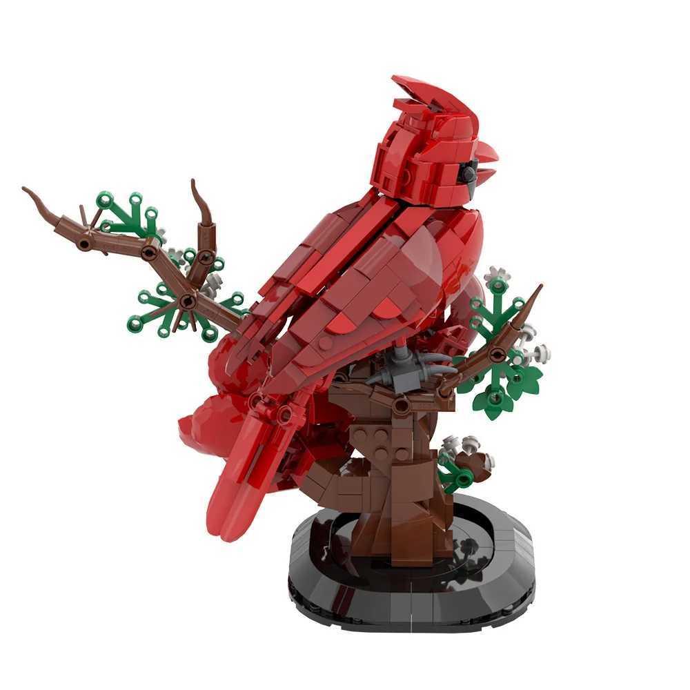 MOC Northern Cardinal 3D Bird Model Building Blocks Red Sparrow with Flower Stand He Pet Brick Toy Adt Gift C251203