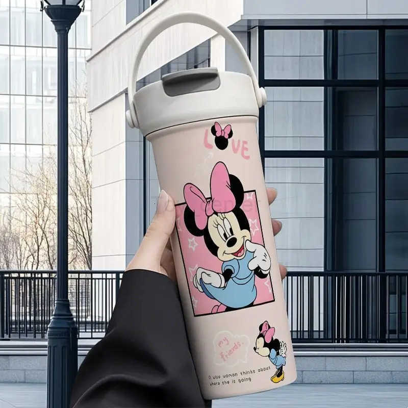 Disney Minnie Mickey Thermos High Color Value Printed Couple Outdoor Sports Portable Large Capacity Double Drinking Suction Cup H251203