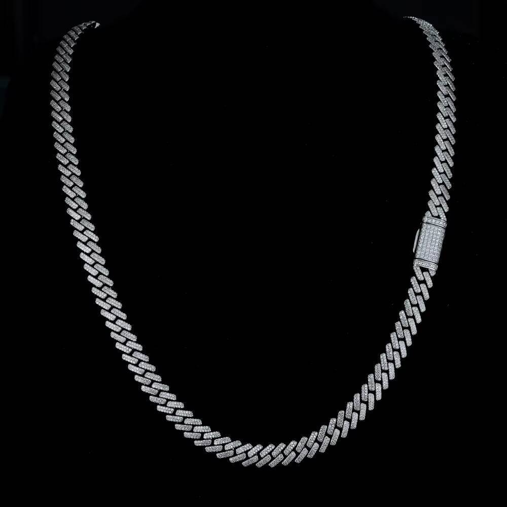Wholesale 12mm 14mm Hip Hop Necklace Cubic Zirconia Vvs Diamond Brass 925 Silver Iced Out Cuban Link Moissanite Chain