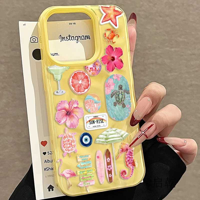 Folds Texture Soft Phone Case For iPhone 16 17Air 15 14 13 12 11 Pro Max 15 Plus Summer Ocean Flower Seahorse Turtle Print Cover H251203