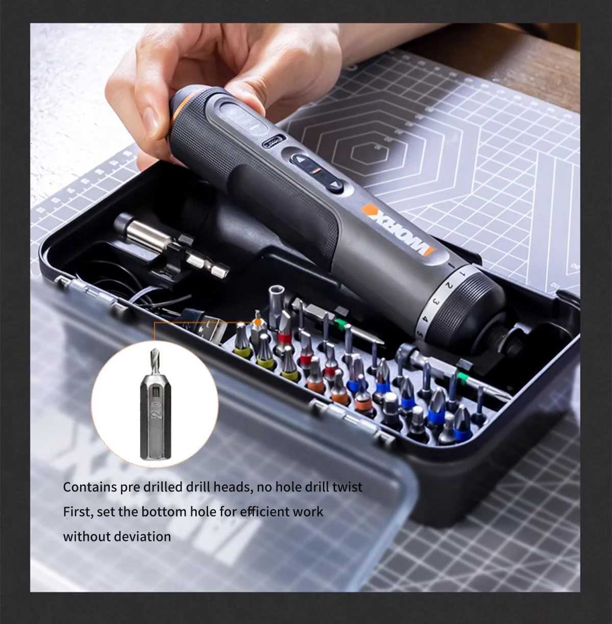 Worx 30 Bit Sets Power Tools WX242 Electrical Screwdriver Sets Smart Cordless drill Screwdrivers USB Rechargeable Handle 4V DIY X251203
