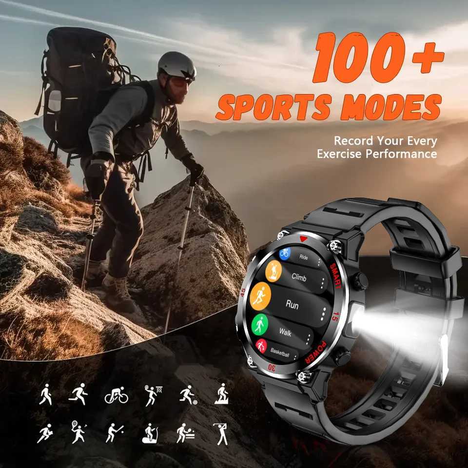 LAXASFIT 2025 New Outdoor Smart Watch LED Flashlight Mens Calling Sports Fitness Tracking Smart Watch For C251203