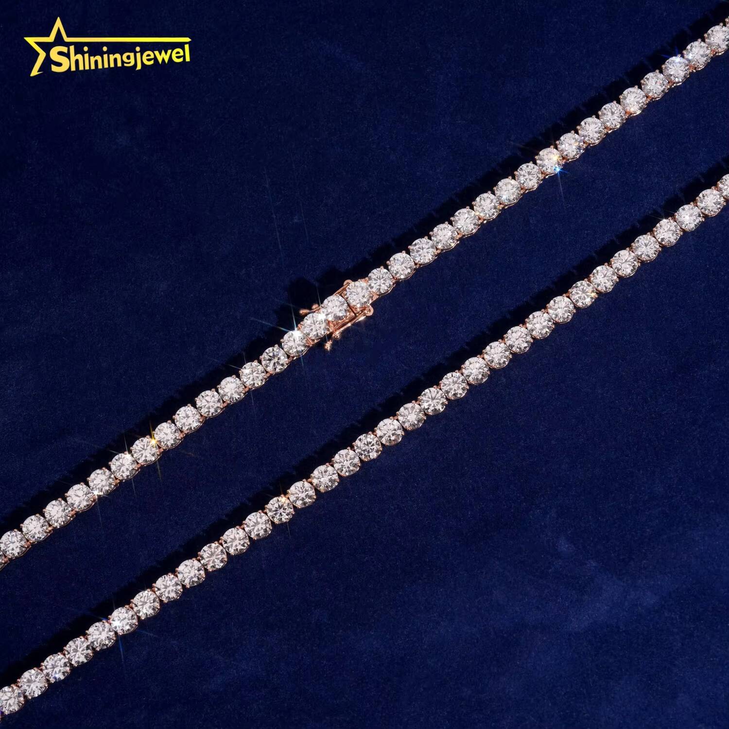 Trendy Daily Jewelry Iced Out Hip Hop Tennis Chain 10K Solid Rose Gold Lab Diamonds Tennis Necklace