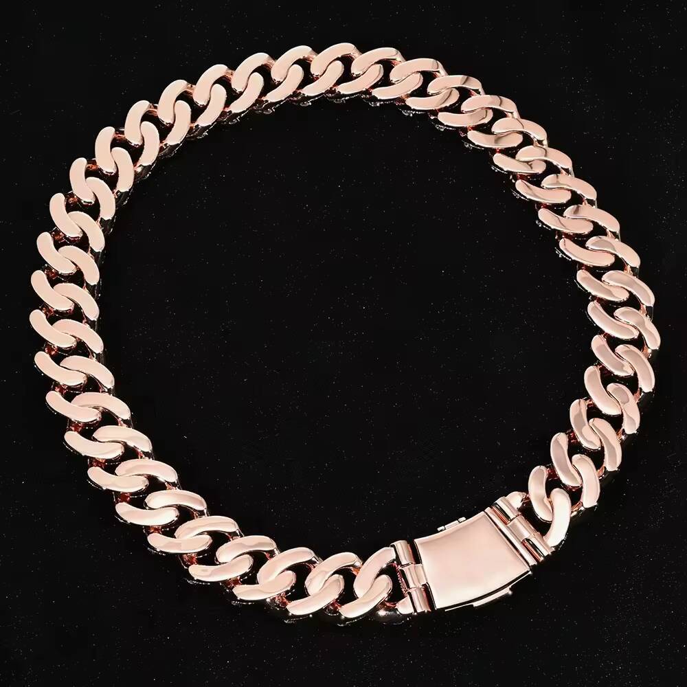 Heavy Solid Hiphop Jewelry 22mm Iced Out Moissanite 925 Sterling Silver Rose Gold Plated Raised Chain Mens Cuban Chain