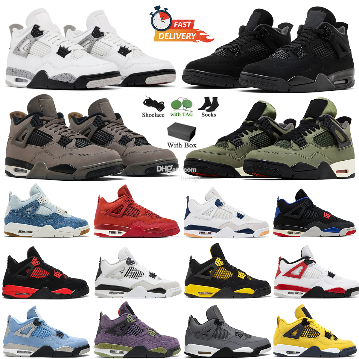 Basketball Shoes 4s Sneakers Shoes Women Men 4 White Cement Black Cat Military Black Navy Orchid Thunder Trainer
