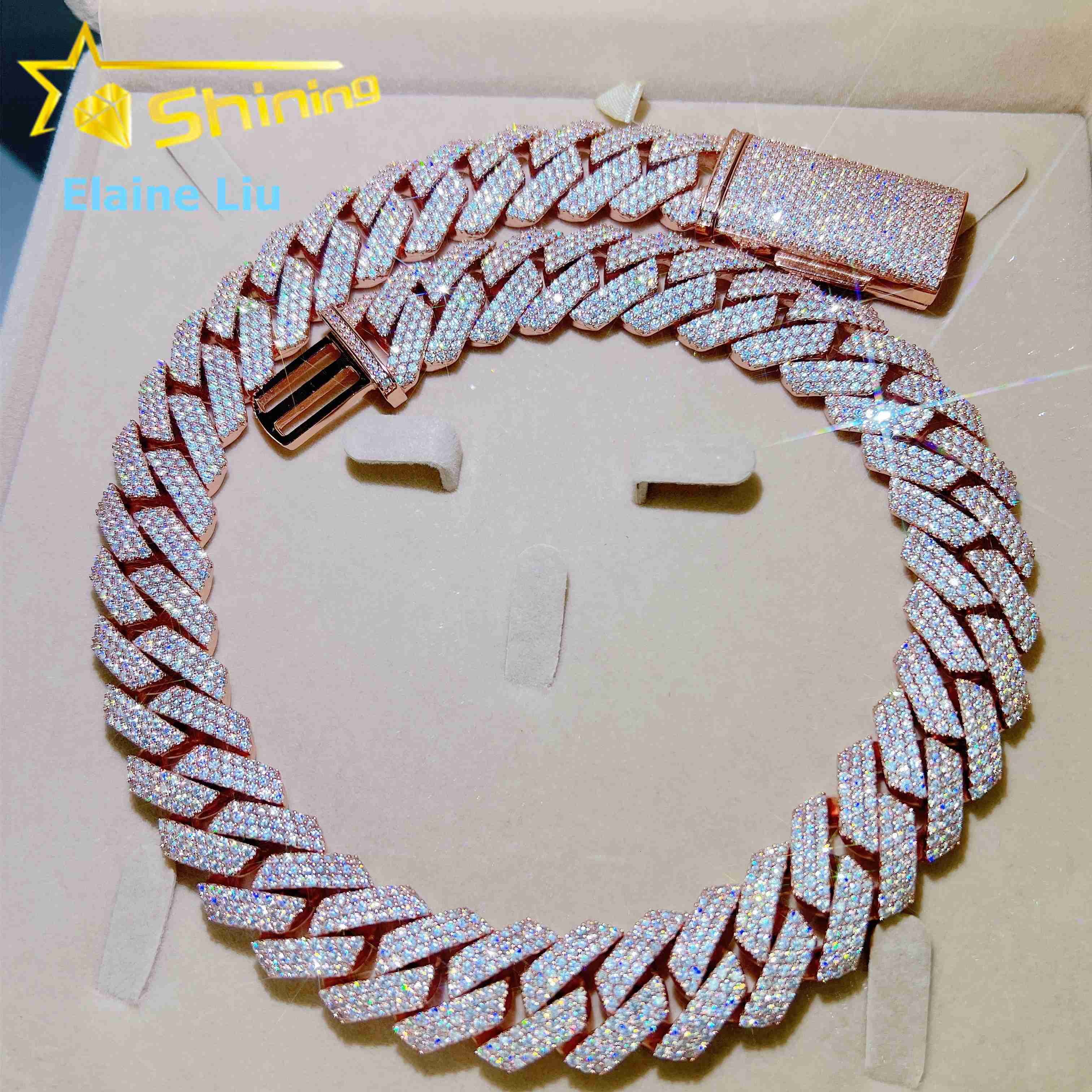 Custom VVS Moissanite Hip Hop Iced Out Fine Jewelry High Quality Diamond 22MM 925 Sterling Silver Cuban Link Chain Necklace