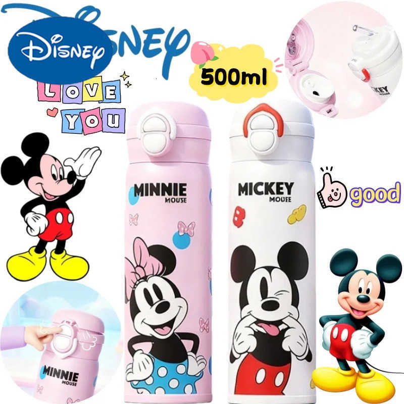 Disney New Minnie Mickey Thermos Creative High-value Cartoon Printing Student Large Capacity Portable Stainless Steel Straw Cup H251203