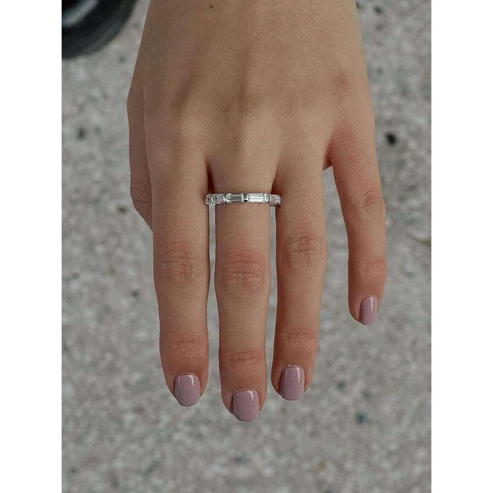 S925 Baguette Eternity Wedding Band Cubic Zirconia Stacking Sterling Silver Ring for Women
