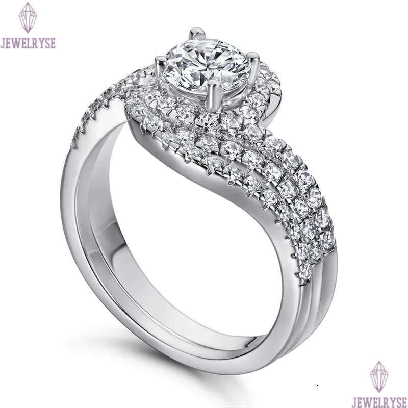 luxury round 2pcs/set stacking diamond designer ring for wed propose s925 sterling silver 5A zirconia engagement wedding rings jewelry woman gift box 