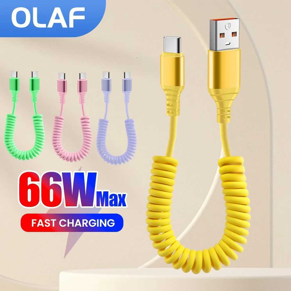 66w Car Spring Fast Charging USB Cable Mticolor USB A/USB C to Type C Cable USB C Data Cord For iPhone 15 16 pro C251203