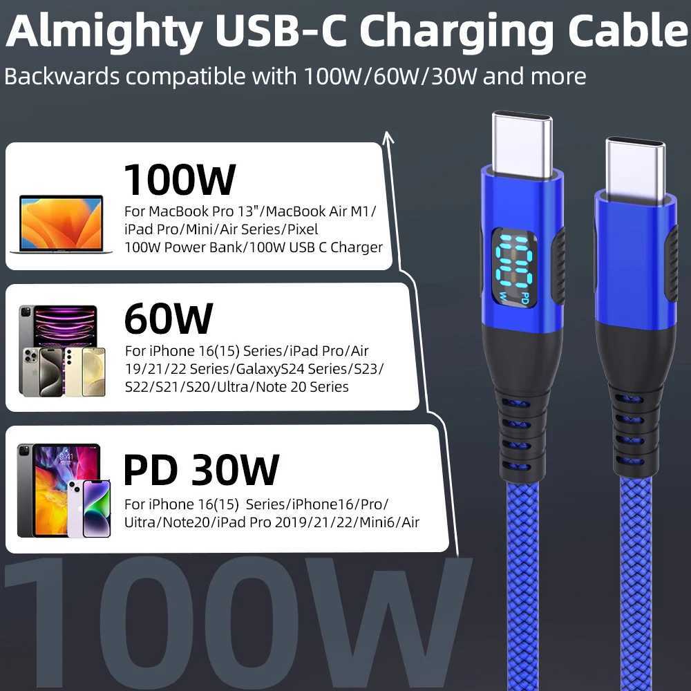 100W USB C to USB C Fast Charging Cable with 480Mbps Transfer Speed Red Nylon Data Cord for Devs C251203