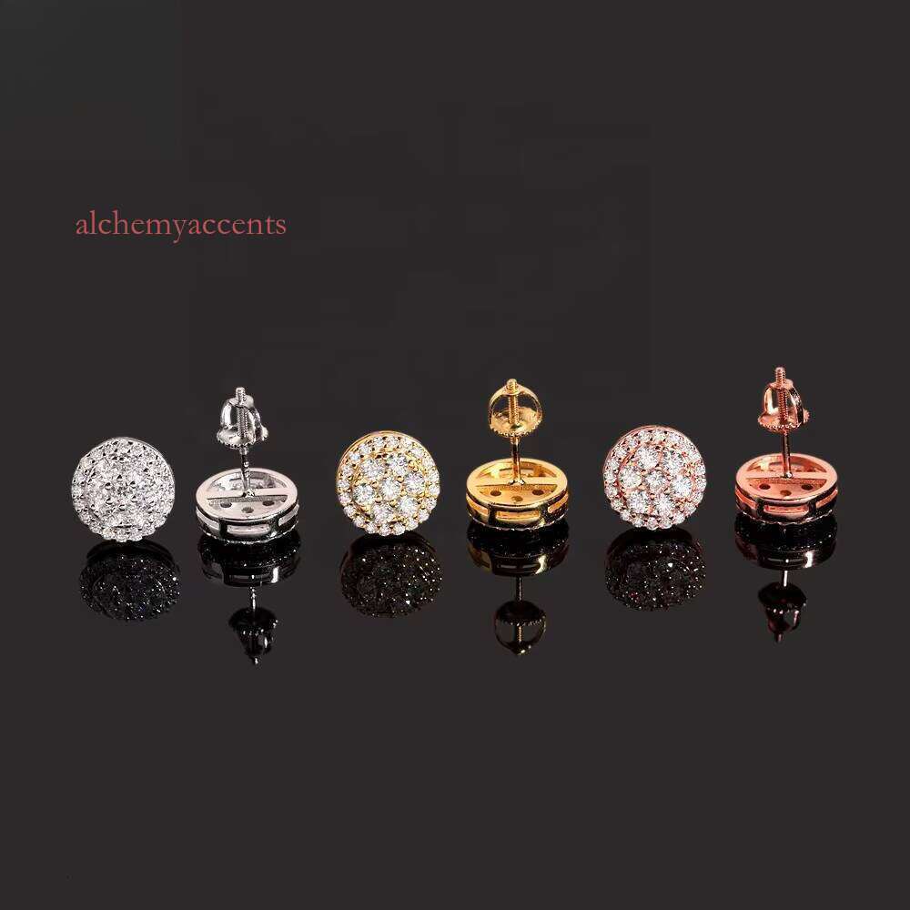 Premium Jewelry Fashion Hip-Hop Round Ice Stud Moissanite Diamond Men's 925 Silver Earrings