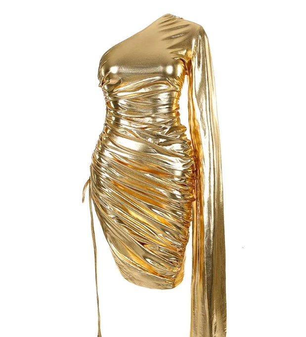 Womens Evening Dresses Gold Strap One Shoulder Gift Dress for Women